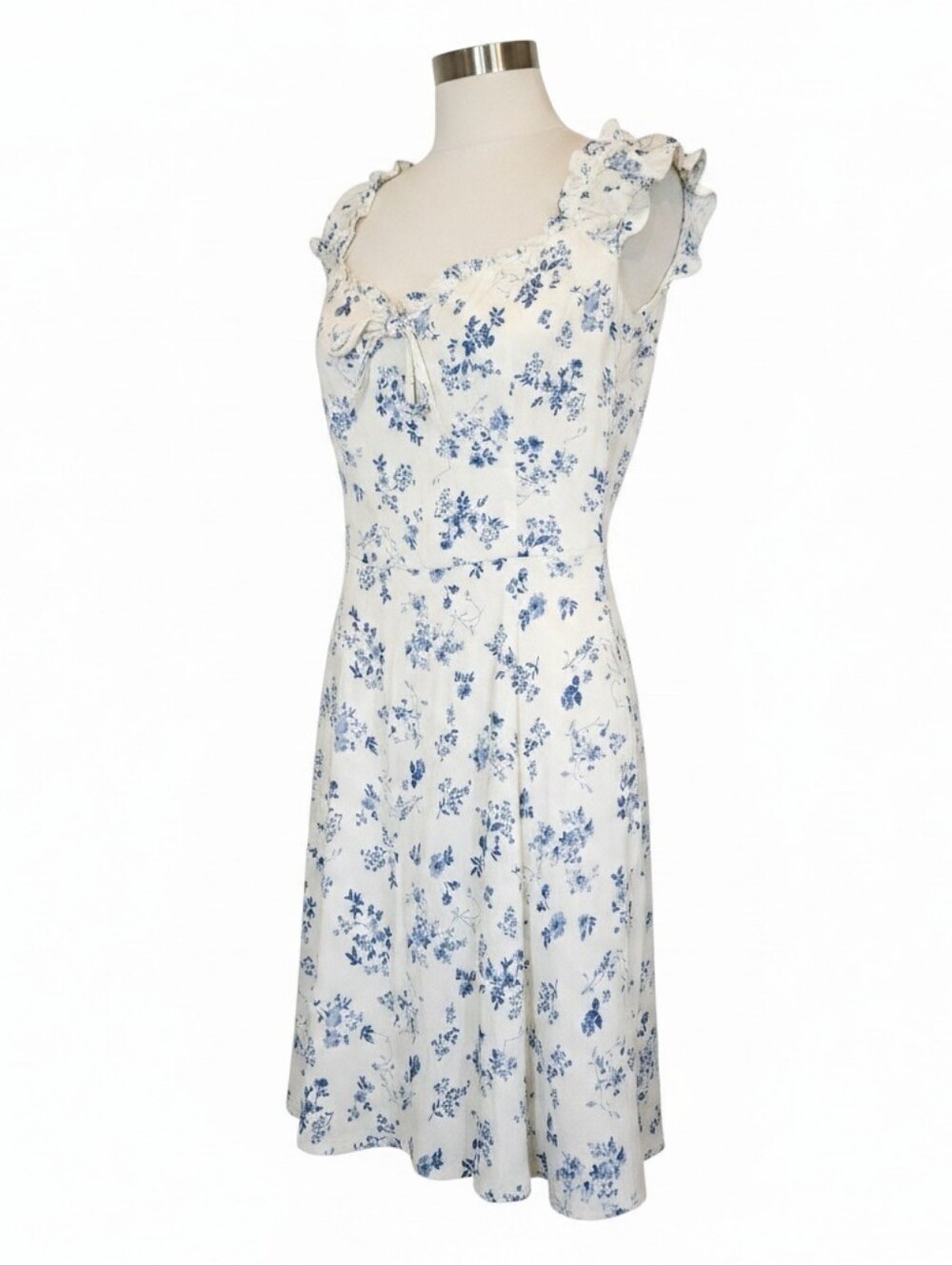 Reformation Cream Mini Dress with Blue Floral Print - Picture 4 of 9